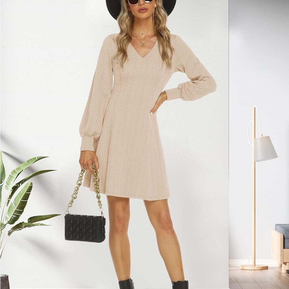 NWT Oyanus camel long sleeve a-line fit & flare mini dress dress medium M
 b19